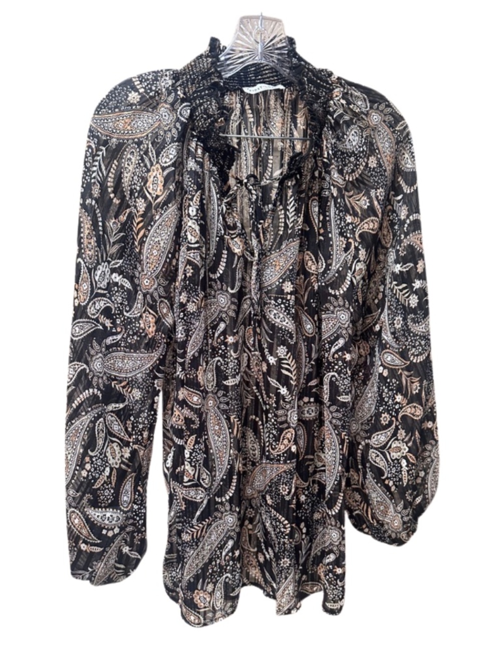 NEW First Love Black Paisley Printed Long Sleeve Blouse - Women's XL
